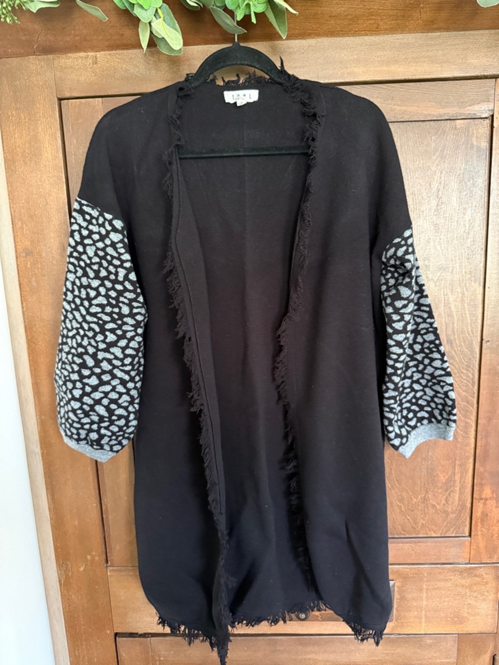 THML Black Frayed Open Cardigan